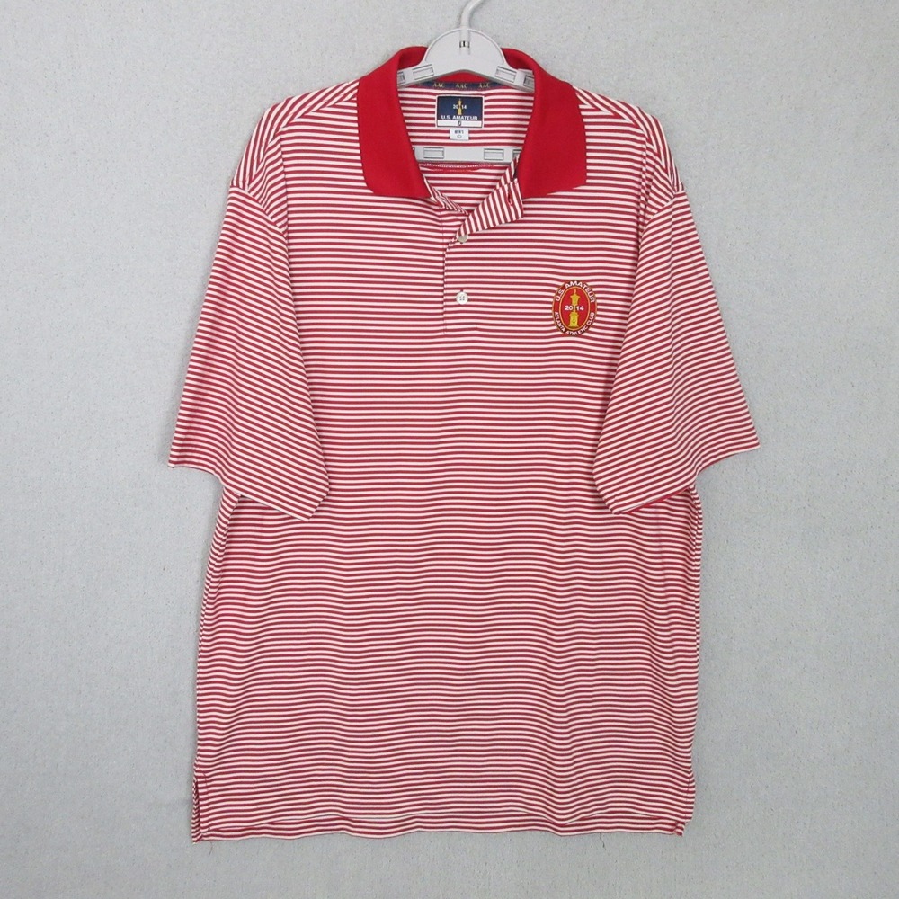 FootJoy Polo Shirt Mens Large Red White Striped 2014 U.S. Amateur Golf Atlanta